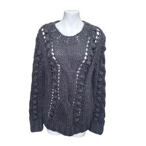 Carducci Grey Alpaca Wool Blend Crew Neck Size XL Open Knit Neutral